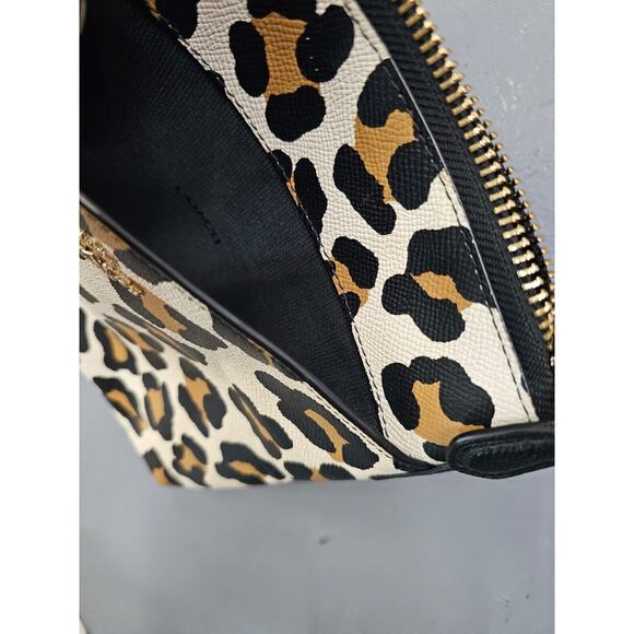 Coach Small Crossbody Bag Beige Leopard Print Leather Adjustable Strap Lined - Picture 6 of 10